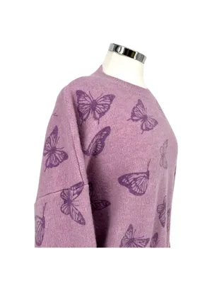 Le Lis Collection Butterfly Print Purple Oversized Sweater Size Medium thumbnail 5