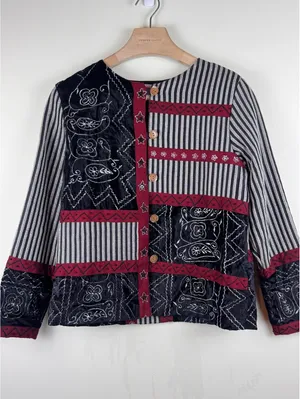 Brownstone Studio Vintage Patchwork Embroidered Velvet Jacket Size S Boho Black thumbnail 2