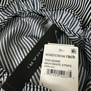 T Tahari Navy and White Stripe Button Down Blouse Large NWT thumbnail 2