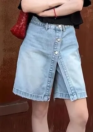 NWT ~ Women's Plus Size Denim Light Blue Jean Skort Mini Skirt Button Front ~ 2X thumbnail 1