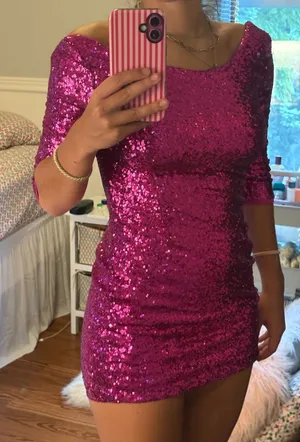 lulus sequined hot pink mini dress thumbnail 1