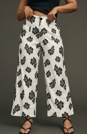 Anthropologie Maeve Colette Embroidered High-Rise Wide-Leg Pants in Magic Fabric thumbnail 1