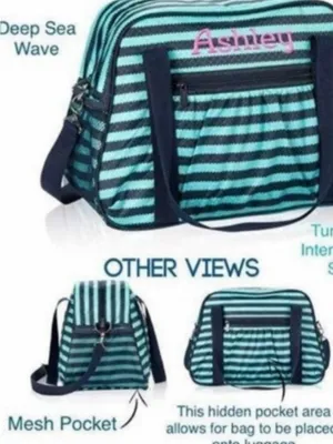 Thirty-One All-In Tote Deep Sea Wave Diaper Bag Gym Travel Beach Blue Stripe thumbnail 7