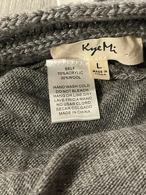 KYE MI Wool Blend Gray 3/4 Dolman Butterfly Sleeve Knit Sweater Women's L thumbnail 5