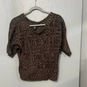 rue21 Womens Sweater Short Sleeve Marled Cable Knit Brown Medium thumbnail 2