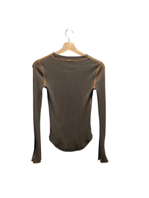 Free People Zip It Waffle Knit Thermal Top Khaki Size XS Neutral Fall Boho Cute thumbnail 12
