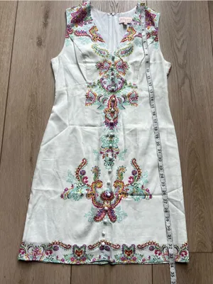 Anthropologie Ciebon White Embroidered V-Neck Shift Dress Floral Sleeveless XS thumbnail 10