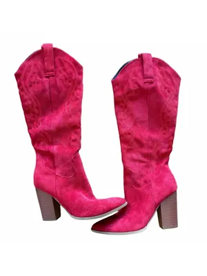 Women's Tall Red Faux Suede Western Theme Block Heel Boot Size 6.5 #2602028 thumbnail 3