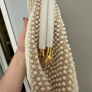Vintage Beaded Kiss Lock Handbag White thumbnail 6