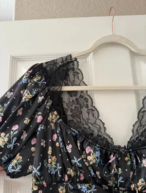 For Love And Lemons August Floral Bow Satin Lace Trim Mini Dress thumbnail 10
