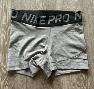 Nike Pro Light Heather Grey Women's Training Bike Shorts with Black Waistband thumbnail 1