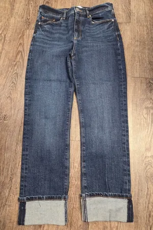 LOFT Outlet Dark Wash Cuffed High Rise Slim Straight Jeans Size 6 thumbnail 1