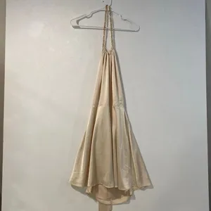 Storia Champagne Satin Halter Chain Dress Size L Elegant Flowy thumbnail 2