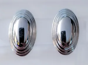 Vintage Clip On Earrings Elegant Stylish Silver Tone Oval Statement Large 1.25" thumbnail 1