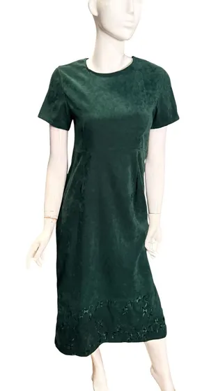 Country Wear Petite Casuals Green Faux Suede Embroidered Midi Sheath Dress PM thumbnail 1