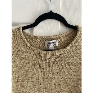 Chico's Design Silk Blend Knit Sweater Womens Size L 2 Tan‎ Beige Vtg Crewneck thumbnail 2