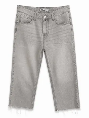 Zara Women’s Gray Cropped Straight Leg Jeans Size 8 Raw Hem High Rise Cotton thumbnail 2
