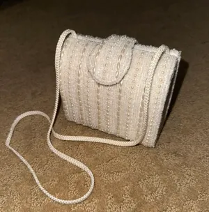 white beaded crossbody purse thumbnail 2