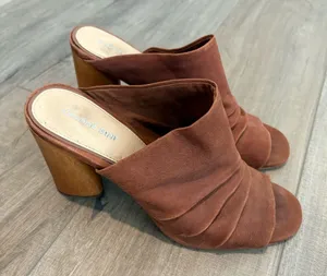 GIANNI BINI Korran Crinched Leather Mule‎ Wooden Block Heels Brown size 9 thumbnail 1