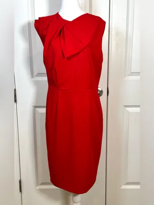 Alexia Admor Red Bow Sheath Dress Wedding Guest Holiday Cocktail Career Gala L thumbnail 2