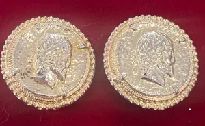 Vintage Roman Coin 1980s clip on gold tone earrings thumbnail 1