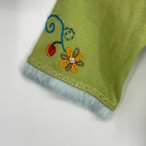 Michael‎ Simon Embroidered Floral Cardigan Fur Trim Green L Vintage thumbnail 3