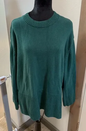 Gap Oversized Cotton Crewneck Sweater Hunter Green Knit Ribbed Detail XL thumbnail 1