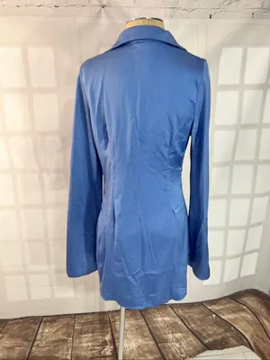 Hello Molly Blue New Perspective Satin Long Sleeve Mini Shirt Dress Size Medium thumbnail 5