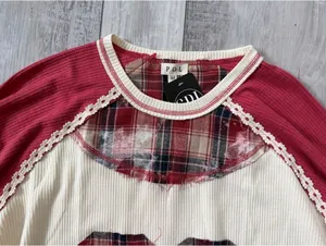 NWT POL Varsity Waffle Knit Raspberry # Thermal Plaid Patchwork size medium thumbnail 11