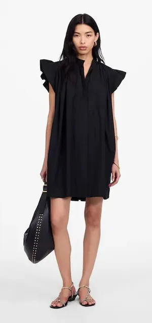 Madewell‎ Black Flutter Sleeve Button-Front Mini Dress in Poplin Size small nwt thumbnail 1