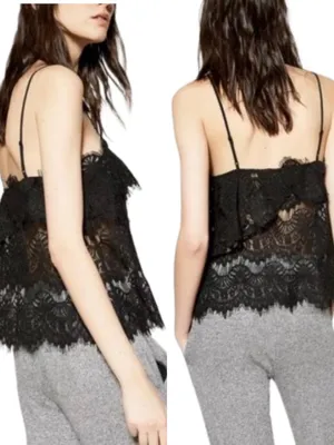 The Kooples Sport Flower Relief Lace Cami Y2K Cropped Tank Floral Detail thumbnail 2