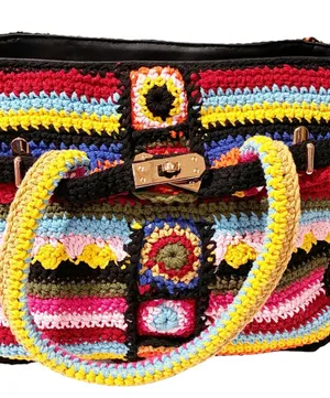 Akira Multicolor Crotchet Tote Bag Front Clasp Shoulderbag Granny Boho thumbnail 1