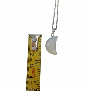 Bondhu Opalite Moon Pendant Necklace Silver Tone Crescent Charm Flaw thumbnail 10