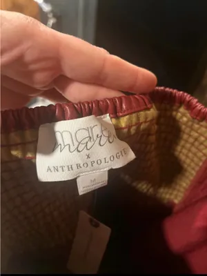 Anthropologie Red Faux-Leather Puff-Sleeve Mini Dress with Bow thumbnail 9