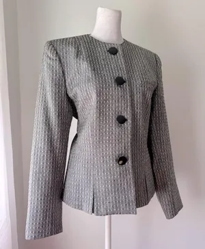 Vintage ‘90s J. Gallery Black & White Textured Collarless Blazer thumbnail 3