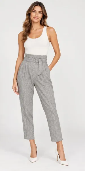 Line & Dot Paola Wool Blend High Rise Belted Trousers Grey L NWT thumbnail 1