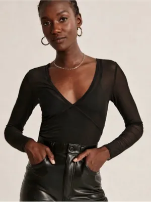 Abercrombie & Fitch Long Sleeve Mesh Top in Black thumbnail 1