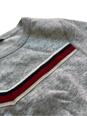 Abercrombie & Fitch Gray Cropped Fleece Sweatshirt Womens M Retro Stripe Y2K Top thumbnail 8