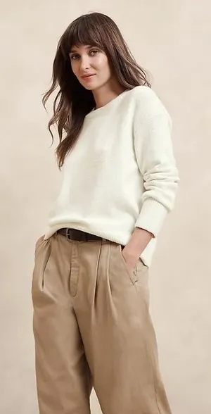 Banana Republic Off White Textured Cotton Blend Pullover‎ Sweater Size S thumbnail 1