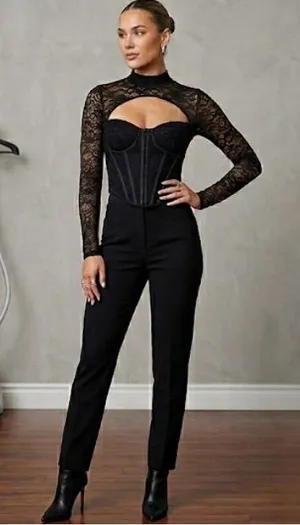 Edikted Y2K Vampire Goth Romantic lace corset bustier boning, cutout neck XS thumbnail 1