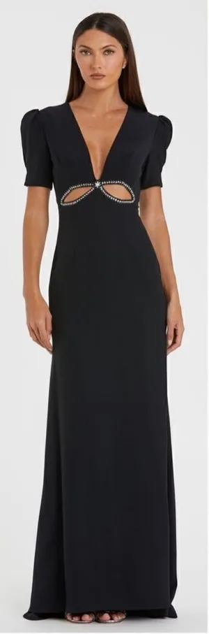 NWT Mac Duggal Ieena Puff Sleeve Black Cut Out Gown Dress 6 2630 thumbnail 1