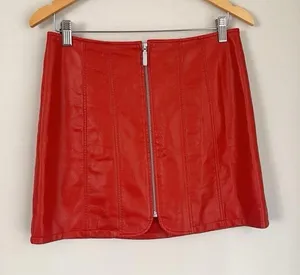 Free People Burnt Orange Layla Faux Leather Mini Skirt Size 6 thumbnail 1