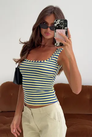 NWT Princess Polly Arivelle Tank Top Blue / Yellow Stripe thumbnail 1