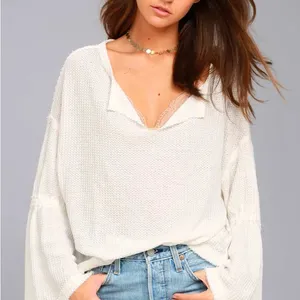 Free People We The Free Dahlia Thermal Waffle Knit Bell Sleeve Top Women’s Small thumbnail 1