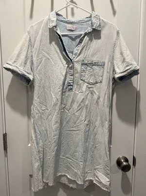 Women’s Pink Lily Mineral Wash Shirt Dress Mini Large Button Casual Short sleeve thumbnail 1