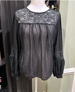 For Love & Lemons Black Lace & Sheer Long Sleeve Blouse – Size XS thumbnail 1
