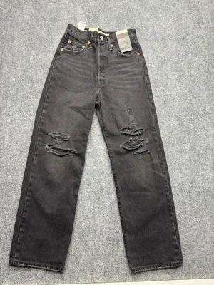 Levi’s Womans 24 Straight Ankle NWT Distressed Black Straight-Leg Jeans thumbnail 1