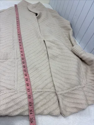 Tahari Cream Open-Front Knit Cardigan Wool Blend Sweater size M thumbnail 8