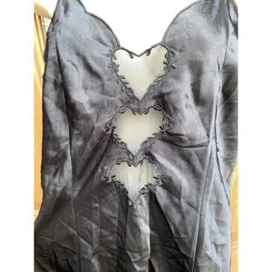 Vtg Fairy Grunge Black Slip Mini Dress Whimsigoth Romantic Satin Hearts Small thumbnail 7