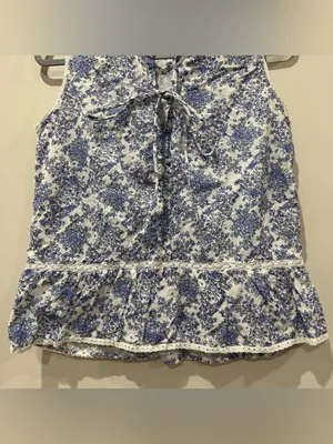 Kimberly Greene Sz Medium Cottagecore Floral Ruffle Lace Blouse Sleeveless thumbnail 2